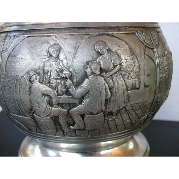 Antique Arzberg Zinn 95% Pewter Embossed Pitcher Jug Vase With Handle - Picture 11 of 15